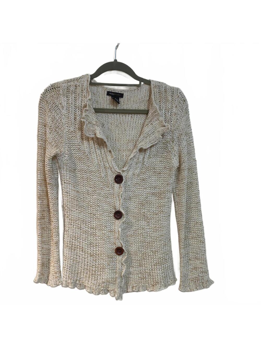 BcbgMaxazria Oatmeal Colored Boho Cardigan Size medium Cute Chunky Buttons